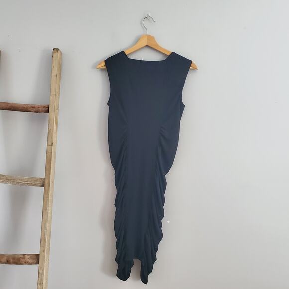 BCBGeneration Black Sleeveless Side Ruched Bodycon Midi Dress Size M - Picture 2 of 9